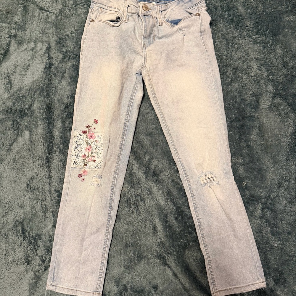 Embroidered Light Blue Girls Jeans